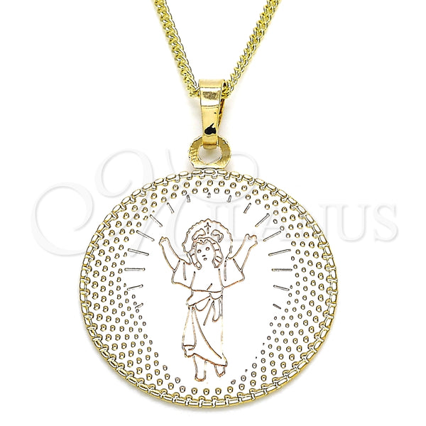 Collares con Dije 04.106.0063.20 Oro Laminado, Diseño de Divino Niño , Pulido, Tres Tonos (02 MM Thickness, 20 Inches Length)