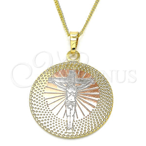 Collares con Dije 04.106.0064.20 Oro Laminado, Diseño de Crucifijo, Pulido, Tres Tonos (02 MM Thickness, 20 Inches Length)
