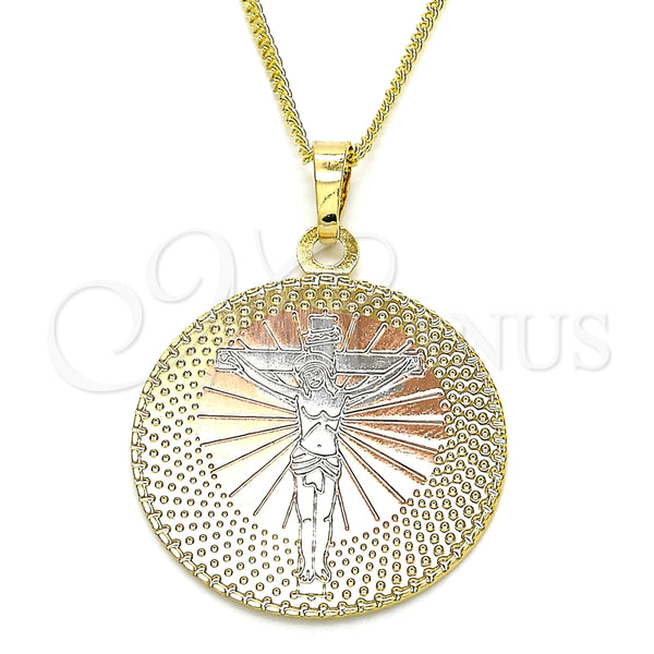Collares con Dije 04.106.0064.20 Oro Laminado, Diseño de Crucifijo, Pulido, Tres Tonos (02 MM Thickness, 20 Inches Length)