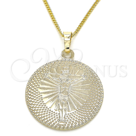Collares con Dije 04.106.0064.1.20 Oro Laminado, Diseño de Crucifijo, Pulido, Tono Dorado (02 MM Thickness, 20 Inches Length)