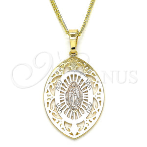 Collares con Dije 04.106.0045.20 Oro Laminado, Diseño de Guadalupe, Pulido, Tres Tonos (02 MM Thickness, 20 Inches Length)