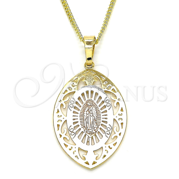 Collares con Dije 04.106.0045.20 Oro Laminado, Diseño de Guadalupe, Pulido, Tres Tonos (02 MM Thickness, 20 Inches Length)