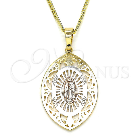 Collares con Dije 04.106.0045.20 Oro Laminado, Diseño de Guadalupe, Pulido, Tres Tonos (02 MM Thickness, 20 Inches Length)