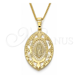 Collares con Dije 04.106.0045.1.20 Oro Laminado, Diseño de Guadalupe, Pulido, Tono Dorado (02 MM Thickness, 20 Inches Length)