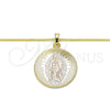 Collares con Dije 04.106.0062.20 Oro Laminado, Diseño de Guadalupe, Pulido, Tres Tonos (Grosor 02 MM, 20 Pulgadas de Largo)