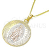 Collares con Dije 04.106.0062.20 Oro Laminado, Diseño de Guadalupe, Pulido, Tres Tonos (Grosor 02 MM, 20 Pulgadas de Largo)