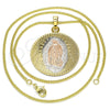 Collares con Dije 04.106.0062.20 Oro Laminado, Diseño de Guadalupe, Pulido, Tres Tonos (Grosor 02 MM, 20 Pulgadas de Largo)