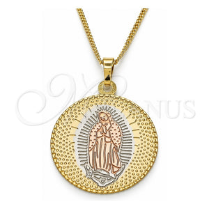 Collares con Dije 04.106.0062.20 Oro Laminado, Diseño de Guadalupe, Pulido, Tres Tonos (Grosor 02 MM, 20 Pulgadas de Largo)