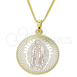 Collares con Dije 04.106.0062.20 Oro Laminado, Diseño de Guadalupe, Pulido, Tres Tonos (02 MM Thickness, 20 Inches Length)
