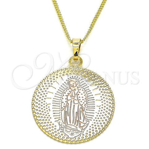 Collares con Dije 04.106.0062.20 Oro Laminado, Diseño de Guadalupe, Pulido, Tres Tonos (02 MM Thickness, 20 Inches Length)