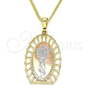Collares con Dije 04.106.0044.20 Oro Laminado, Diseño de Divino Niño , Pulido, Tres Tonos (02 MM Thickness, 20 Inches Length)