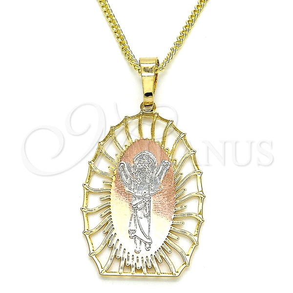 Collares con Dije 04.106.0044.20 Oro Laminado, Diseño de Divino Niño , Pulido, Tres Tonos (02 MM Thickness, 20 Inches Length)