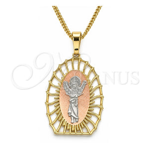 Collares con Dije 04.106.0044.20 Oro Laminado, Diseño de Divino Niño , Pulido, Tres Tonos (Grosor 02 MM, 20 Pulgadas de Largo)