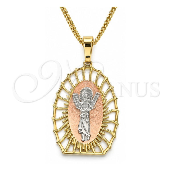 Collares con Dije 04.106.0044.20 Oro Laminado, Diseño de Divino Niño , Pulido, Tres Tonos (Grosor 02 MM, 20 Pulgadas de Largo)