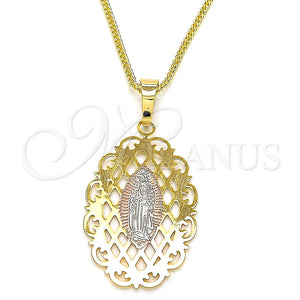 Collares con Dije 04.106.0052.20 Oro Laminado, Diseño de Guadalupe, Pulido, Tres Tonos (02 MM Thickness, 20 Inches Length)