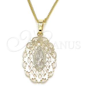Collares con Dije 04.106.0052.1.20 Oro Laminado, Diseño de Guadalupe, Pulido, Tono Dorado (02 MM Thickness, 20 Inches Length)