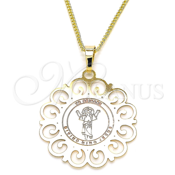 Collares con Dije 04.106.0061.20 Oro Laminado, Diseño de Divino Niño , Pulido, Tres Tonos (02 MM Thickness, 20 Inches Length)