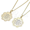 Collares con Dije 04.106.0048.20 Oro Laminado, Diseño de Guadalupe y Flor, Pulido, Tres Tonos (02 MM Thickness, 20 Inches Length)