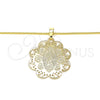 Collares con Dije 04.106.0048.1.20 Oro Laminado, Diseño de Guadalupe y Flor, Pulido, Tono Dorado (02 MM Thickness, 20 Inches Length)