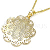 Collares con Dije 04.106.0048.1.20 Oro Laminado, Diseño de Guadalupe y Flor, Pulido, Tono Dorado (02 MM Thickness, 20 Inches Length)