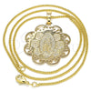 Collares con Dije 04.106.0048.1.20 Oro Laminado, Diseño de Guadalupe y Flor, Pulido, Tono Dorado (02 MM Thickness, 20 Inches Length)