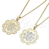 Collares con Dije 04.106.0048.1.20 Oro Laminado, Diseño de Guadalupe y Flor, Pulido, Tono Dorado (02 MM Thickness, 20 Inches Length)