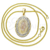 Collares con Dije 04.106.0051.20 Oro Laminado, Diseño de Guadalupe, Pulido, Tres Tonos (Grosor 02 MM, 20 Pulgadas de Largo)