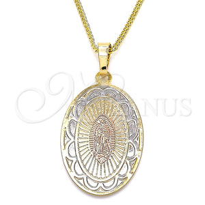 Collares con Dije 04.106.0051.20 Oro Laminado, Diseño de Guadalupe, Pulido, Tres Tonos (02 MM Thickness, 20 Inches Length)