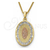 Collares con Dije 04.106.0051.20 Oro Laminado, Diseño de Guadalupe, Pulido, Tres Tonos (Grosor 02 MM, 20 Pulgadas de Largo)