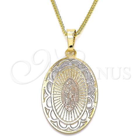 Collares con Dije 04.106.0051.20 Oro Laminado, Diseño de Guadalupe, Pulido, Tres Tonos (02 MM Thickness, 20 Inches Length)