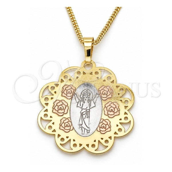 Collares con Dije 04.106.0049.20 Oro Laminado, Diseño de Divino Niño , Pulido, Tres Tonos (Grosor 02 MM, 20 Pulgadas de Largo)
