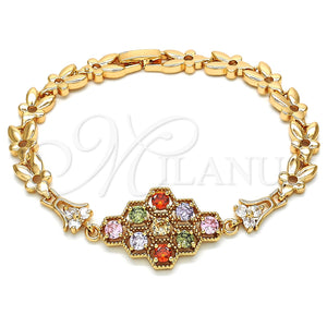 Pulsera Elegante 03.323.0004.07 Oro Laminado, con Multicolor Zirconia Cubica, Pulido, Tono Dorado (07 MM Thickness, 7 Inches Length)