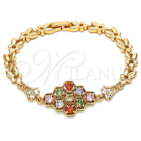 Pulsera Elegante 03.323.0004.07 Oro Laminado, con Multicolor Zirconia Cubica, Pulido, Tono Dorado (07 MM Thickness, 7 Inches Length)