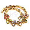 Pulsera Elegante 03.323.0005.07 Oro Laminado, Diseño de Pescado, con Multicolor Zirconia Cubica, Pulido, Tono Dorado (05 MM Thickness, 7 Inches Length)