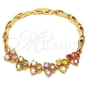 Pulsera Elegante 03.323.0005.07 Oro Laminado, Diseño de Pescado, con Multicolor Zirconia Cubica, Pulido, Tono Dorado (05 MM Thickness, 7 Inches Length)