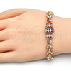 Pulsera Elegante 03.323.0006.08 Oro Laminado, Diseño de Oja, con Multicolor Zirconia Cubica, Pulido, Tono Dorado (08 MM Thickness, 8 Inches Length)