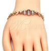 Pulsera Elegante 03.323.0006.08 Oro Laminado, Diseño de Oja, con Multicolor Zirconia Cubica, Pulido, Tono Dorado (08 MM Thickness, 8 Inches Length)
