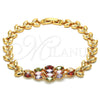 Pulsera Elegante 03.323.0006.08 Oro Laminado, Diseño de Oja, con Multicolor Zirconia Cubica, Pulido, Tono Dorado (08 MM Thickness, 8 Inches Length)