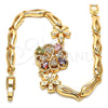 Pulsera Elegante 03.323.0008.08 Oro Laminado, Diseño de Flor y Pescado, con Multicolor Zirconia Cubica, Pulido, Tono Dorado (05 MM Thickness, 8 Inches Length)