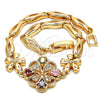 Pulsera Elegante 03.323.0008.08 Oro Laminado, Diseño de Flor y Pescado, con Multicolor Zirconia Cubica, Pulido, Tono Dorado (05 MM Thickness, 8 Inches Length)