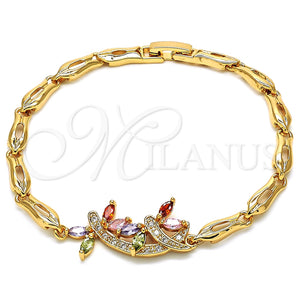 Pulsera Elegante 03.323.0009.07 Oro Laminado, Diseño de Libélula y Pescado, con Multicolor Zirconia Cubica, Pulido, Tono Dorado (05 MM Thickness, 7 Inches Length)
