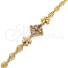 Pulsera Elegante 03.323.0010.08 Oro Laminado, Diseño de Flor, con Multicolor Zirconia Cubica, Pulido, Tono Dorado (06 MM Thickness, 8 Inches Length)