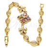 Pulsera Elegante 03.323.0010.08 Oro Laminado, Diseño de Flor, con Multicolor Zirconia Cubica, Pulido, Tono Dorado (06 MM Thickness, 8 Inches Length)