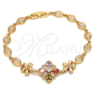 Pulsera Elegante 03.323.0010.08 Oro Laminado, Diseño de Flor, con Multicolor Zirconia Cubica, Pulido, Tono Dorado (06 MM Thickness, 8 Inches Length)