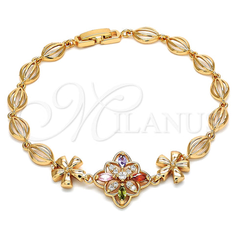 Pulsera Elegante 03.323.0010.08 Oro Laminado, Diseño de Flor, con Multicolor Zirconia Cubica, Pulido, Tono Dorado (06 MM Thickness, 8 Inches Length)
