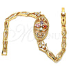 Pulsera Elegante 03.323.0011.07 Oro Laminado, Diseño de Flor y Pescado, con Multicolor Zirconia Cubica, Pulido, Tono Dorado (05 MM Thickness, 7 Inches Length)