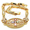 Pulsera Elegante 03.323.0011.07 Oro Laminado, Diseño de Flor y Pescado, con Multicolor Zirconia Cubica, Pulido, Tono Dorado (05 MM Thickness, 7 Inches Length)