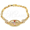 Pulsera Elegante 03.323.0011.07 Oro Laminado, Diseño de Flor y Pescado, con Multicolor Zirconia Cubica, Pulido, Tono Dorado (05 MM Thickness, 7 Inches Length)