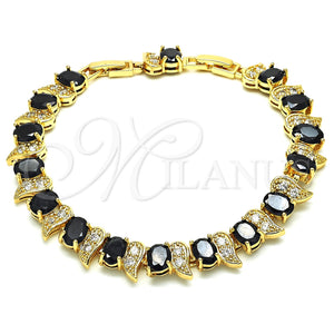 Pulsera Tennis 03.206.0007.12.07 Oro Laminado, con Negro and Blanca Zirconia Cubica, Pulido, Tono Dorado (11 MM Thickness, 7 Inches Length)