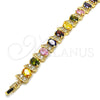Pulsera Tennis 03.206.0007.13.07 Oro Laminado, con Zirconia Cubica Multicolor, Pulido, Tono Dorado (Grosor 11 MM, 7 Pulgadas de Largo)